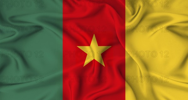 Realistic Cameroon flag waving. Close up of flag of Cameroon with cloth texture