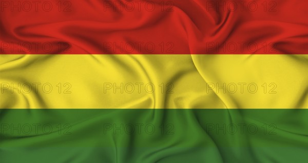 Realistic Bolivia flag waving. Close up of flag of Bolivia with cloth texture
