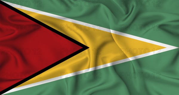 Realistic Guyana flag waving. Close up of flag of Guyana with cloth texture