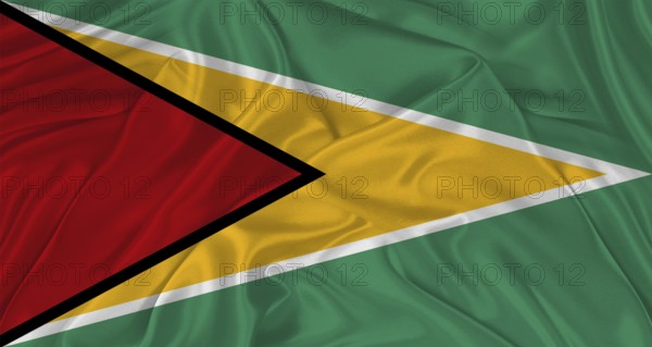 Flag of Guyana with cloth texture. Close up of Guyana flag waving
