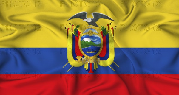 Realistic Ecuador flag waving. Close up of flag of Ecuador with cloth texture