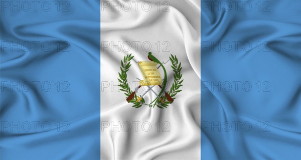 Realistic Guatemala flag waving. Close up of flag of Guatemala with cloth texture