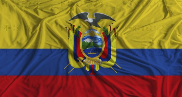 Ecuadorian flag with fabric texture background. National flag of Ecuador