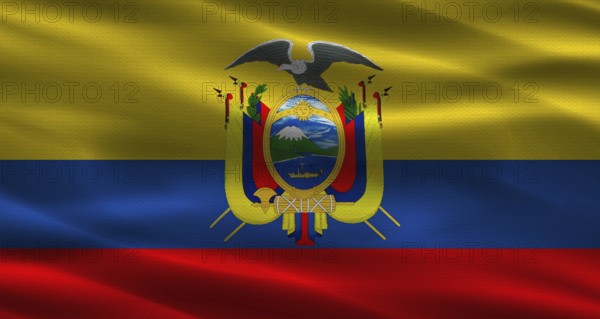 Ecuador flag with fabric texture. Realistic flag of Ecuador waving