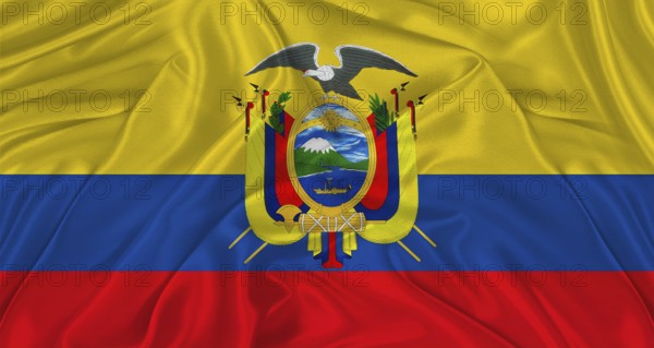 Flag of Ecuador with cloth texture. Close up of Ecuador flag waving