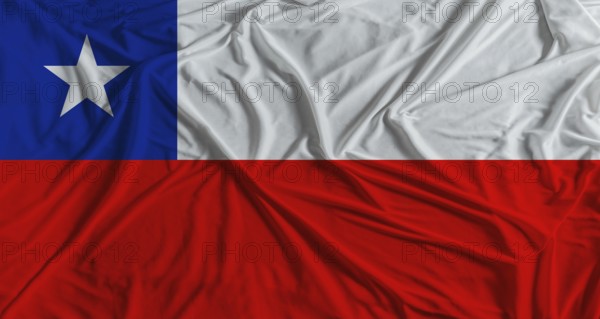 Chilean flag with fabric texture background. National flag of Chile