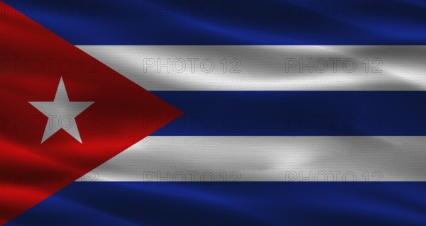 Cuba flag with fabric texture. Realistic flag of Cuba waving