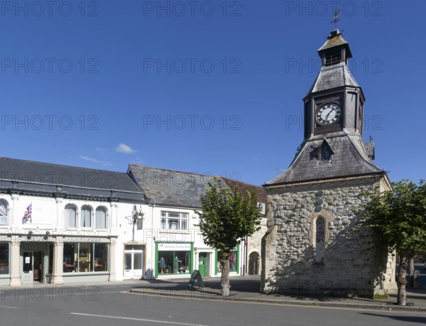 Historic Clock Tower building in the Market Place, Mere, Wiltshire, England, UK