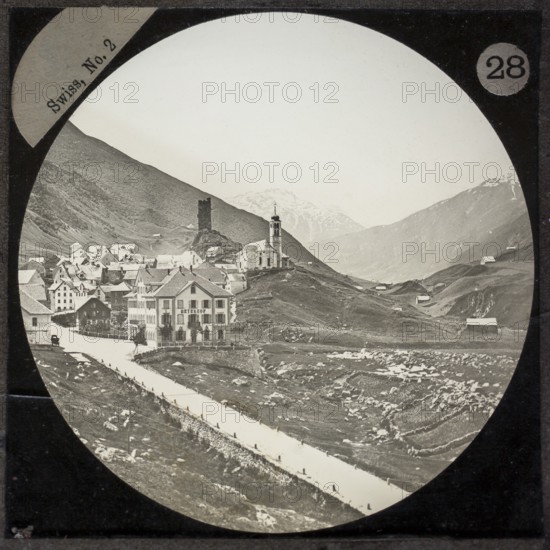 Magic lantern slide of Hotel Pension Meyerhof in village of Hospenthal, Switzerland, circa 1900