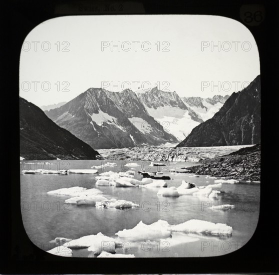 Magic lantern slide of Alpine glacier in Switzerland Le lac de Märjele, Aletschhorn, Märjele Lake, Aletschhorn mid 1800s