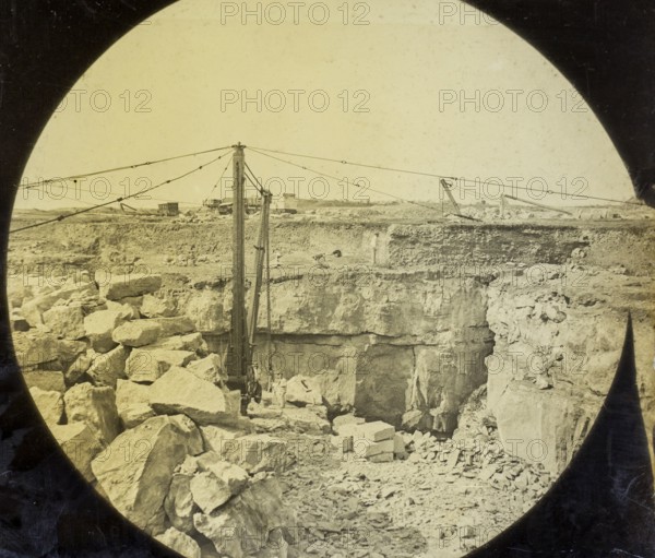 Magic lantern slide of quarrying possibly limestone in Dorset, England, UK circa 1900