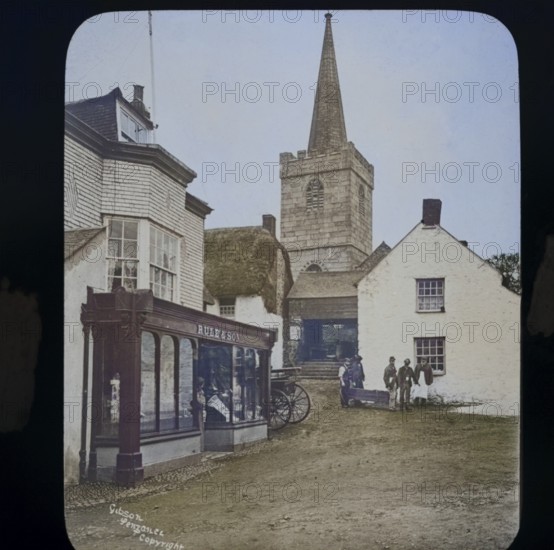 Men carrying coffin from church presumably a victim of the SS Mohegan shipwreck, St Keverne, Cornwall, England, UK 1898