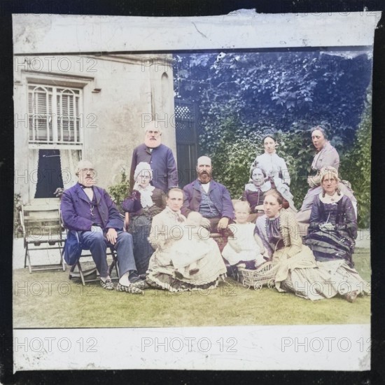 Portrait group photograph three generations prosperous middle-class Victorian Edwardian family, England, c 1900