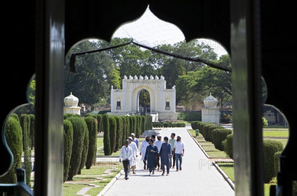 View of the garden in the Daria Daulat Bagh or Tipu Sultan's Summer Palace, Srirangapatna, Karnataka, India