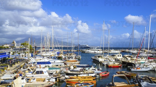 Marina in Naples with Mount Vesuvius in backround, Campania, Italy