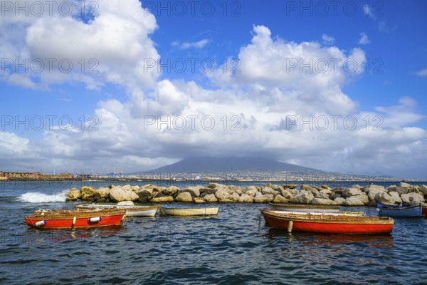 Seaside in Naples with Mount Vesuvius in backround, Campania, Italy