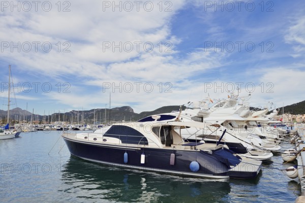 Pleasure boats in the harbour, Port d'Andratx, Majorca, Balearic Islands, Spain