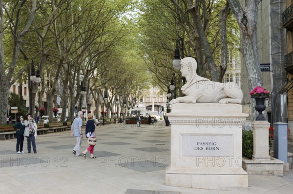 Passeig de Born promenade and sculpture, Palma de Majorca, Majorca, Balearic Islands, Spain