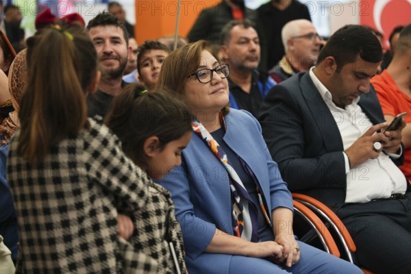 Gaziantep, Türkiye – May 28, 2023. Fatma Sahin, mayor of Gaziantep, joins supporters of President Recep Tayyip Erdogan in celebrating his victory over opposition leader Kemal Kiliçdaroglu of the Republican People's Party (CHP) in the presidential election, Gaziantep, Gaziantep, Türkiye