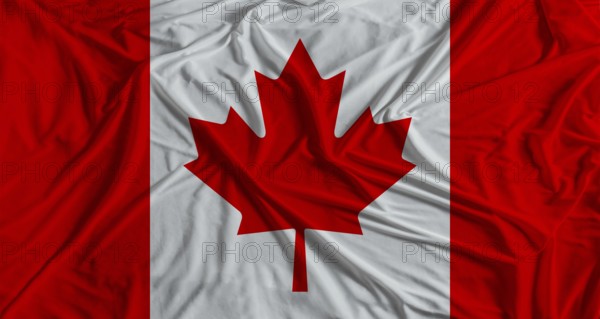 Canadian flag with fabric texture background. National flag of Canada