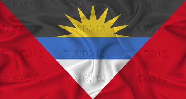 Realistic Antigua and Barbudan flag waving. Close up of flag of Antigua and Barbuda with cloth texture