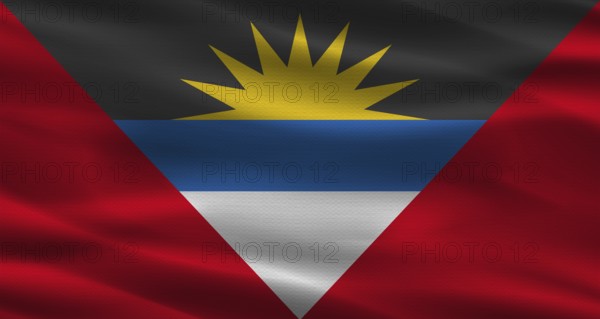 Antigua and Barbuda flag with fabric texture. Realistic flag of Antigua and Barbuda waving