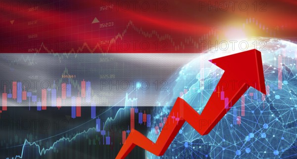 Global financial growth with Yemen flag. Financial growth with Yemen flag on economic background