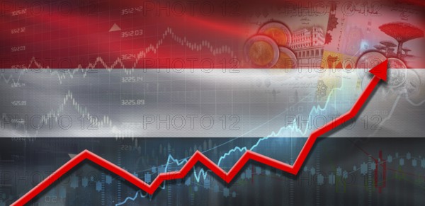 Yemen financial growth on market graph. Yemen economic growth on financial graph