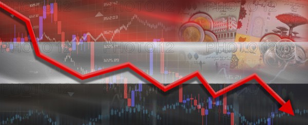 Yemen financial crisis on economic graph. Financial fall of Yemen on economy market