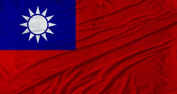 Taiwanese flag waving. Flag of Taiwan with cloth texture