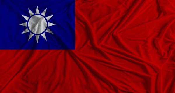 Taiwanese flag with fabric texture background. National flag of Taiwan