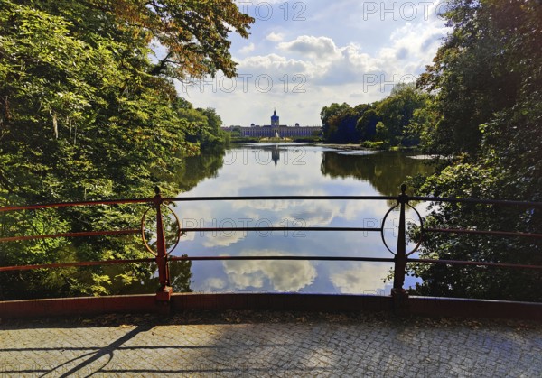 Charlottenburg Palace Gardens, also known as Palace Park, view from the bridge over the carp pond to Charlottenburg Palace, Berlin, Germany
