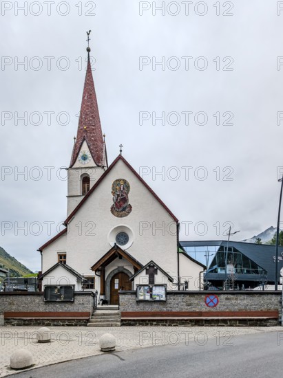Austria's highest parish church, the Church of St. John Nepomuk in the centre of Obergurgl, Sölden, Ötztal, Tyrol, Austria, for editorial use only