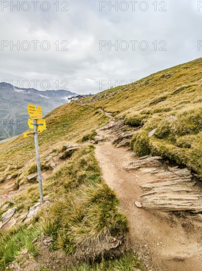 Mountain hiking trail on the Hohe Mut in the Ötztal Alps above Gurgl, Sölden, Tyrol, Austria