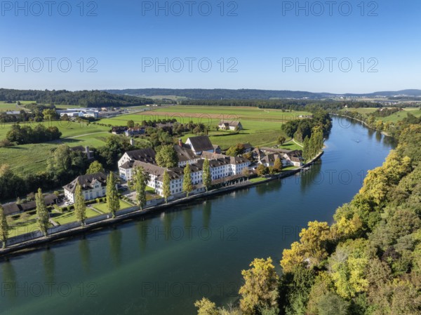 Aerial view of the former convent of the Dominican nuns St Katharinental am Rhein near Diessenhofen, Willisdorf, Canton Thurgau, Switzerland