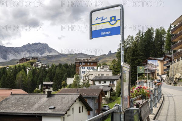 Bus stop Arosa Bus Bellevue, Arosa, Graubünden, Switzerland