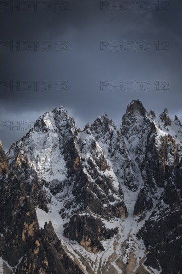 View of the local mountains of San Candido, Haunold, Birkenkofel, Haunold Group, Sesto Dolomites, Val Pusteria, Dolomites, South Tyrol, Italy