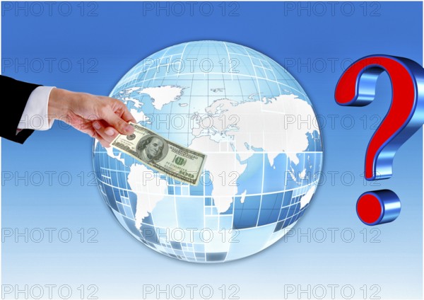 Symbolic image, hand reaches out 100-dollar note, dollar continues to be leading currency or crashes, political security, purchasing power, stable currency, currency war, Wall Street and Dax upswing, President Trump's erratic decisions, global tariffs, tariffs, share prices, euro, euro exchange rate, euro high, exchange rates, dollar parity, investment, recession worries, inflation, exports, raw materials and primary products in dollars, oil in dollars, world crisis, Ukraine war, Germany, loss of democracy, autocracy, China, Russia