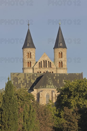 Romanesque church, art museum and Our Lady's Monastery with twin towers, Magdeburg, Romanesque Road, Saxony-Anhalt, Germany