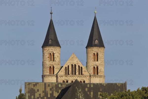 Romanesque church, art museum and Our Lady's Monastery with twin towers, Magdeburg, Romanesque Road, Saxony-Anhalt, Germany
