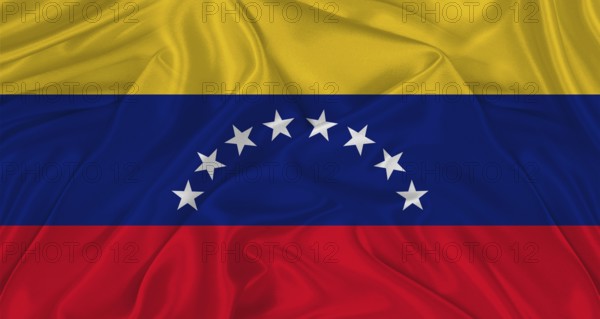 Flag of Venezuela with cloth texture. Close up of Venezuela flag waving