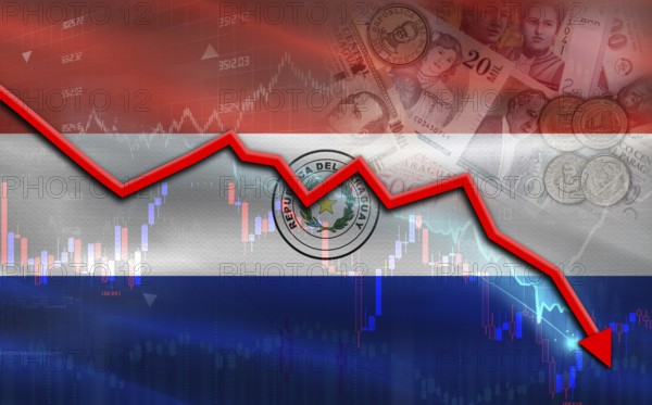Paraguay financial fall on economy market. Paraguay financial crisis on economic graph