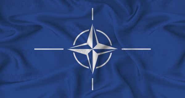 Realistic NATO flag waving. Close up of flag of NATO with cloth texture
