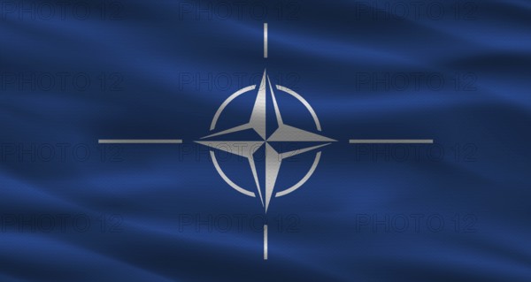 NATO flag with fabric texture. Realistic flag of NATO waving