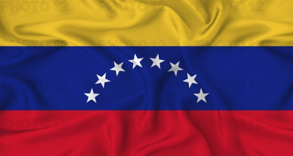 Realistic Venezuela flag waving. Close up of flag of Venezuela with cloth texture