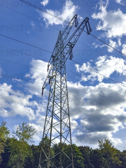 Large tall overhead line mast High-voltage mast Electricity mast Support mast Suspension of overhead electric line Overhead line for transmission of electric energy Power supply, Germany