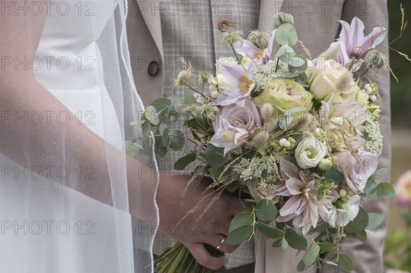 Bridal bouquet in pastel colours, North Rhine-Westphalia, Germany
