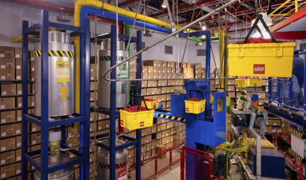 LEGO factory, granulate, transport, warehouse, production facility, manufacturing, LEGOLAND theme park, logo, Germany, Günzburg, Bavaria, Germany