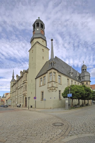 Renaissance town hall with tower and ridge turret, Aschersleben, Harz, Saxony-Anhalt, Germany