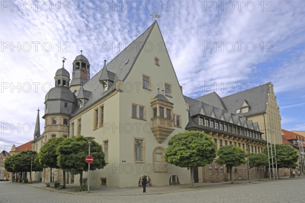 Renaissance town hall with tower and ridge turret, Aschersleben, Harz, Saxony-Anhalt, Germany